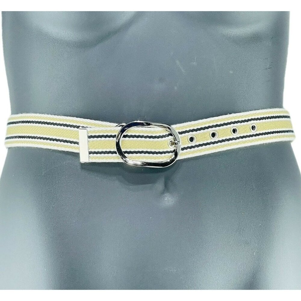 Nine West Womens Reversible Canvas Belt With Silver Buckle